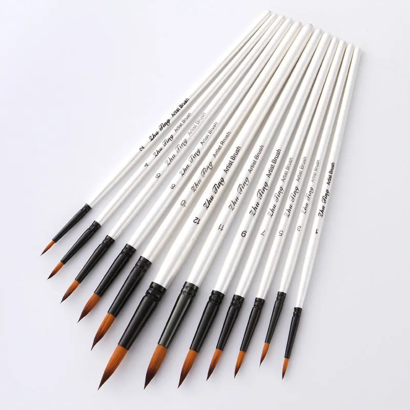 12  Nylon Wool Set Gouache Watercolor Paint Brushes Pen