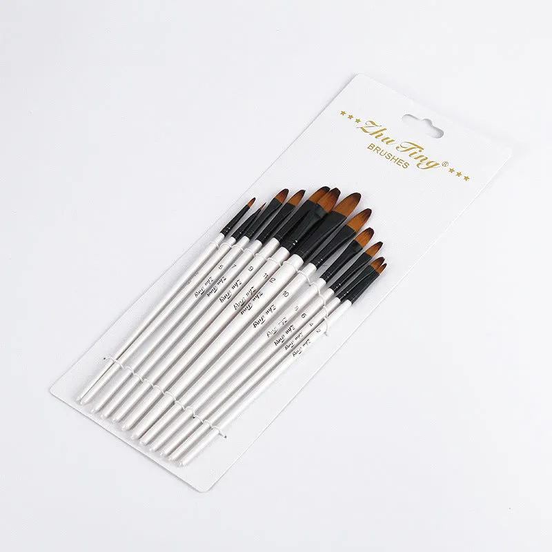 12  Nylon Wool Set Gouache Watercolor Paint Brushes Pen