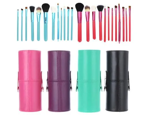 12 Pcs Professional Makeup Brush Set with Cup Holder - Mint