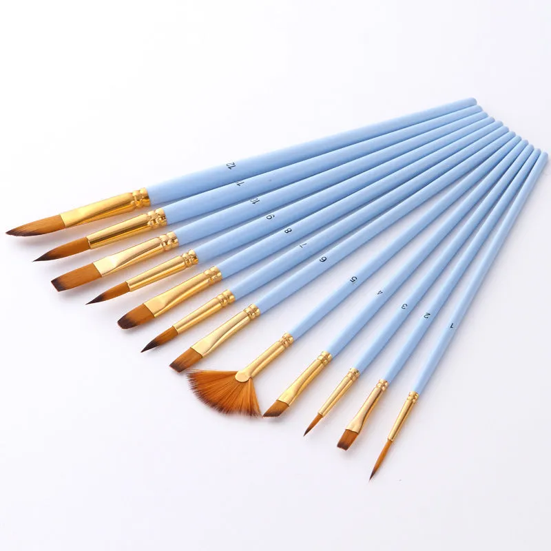 12-Piece  Nylon Wool Set Blue Rod Fan-Shaped Watercolor Pen Set Art