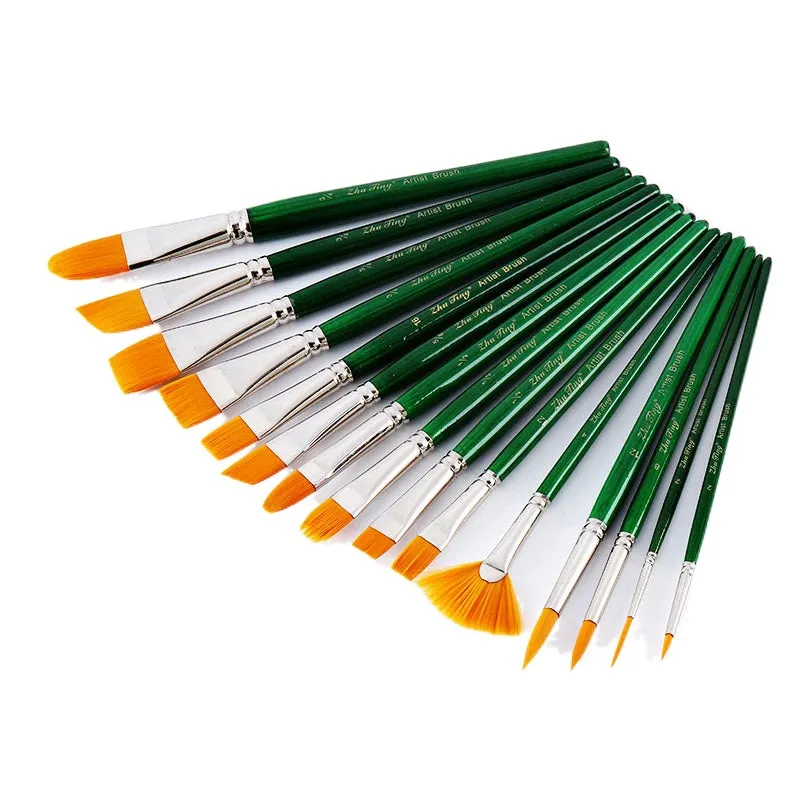 15 PCs Transparent Green Pole  Nylon Hair Brush Art