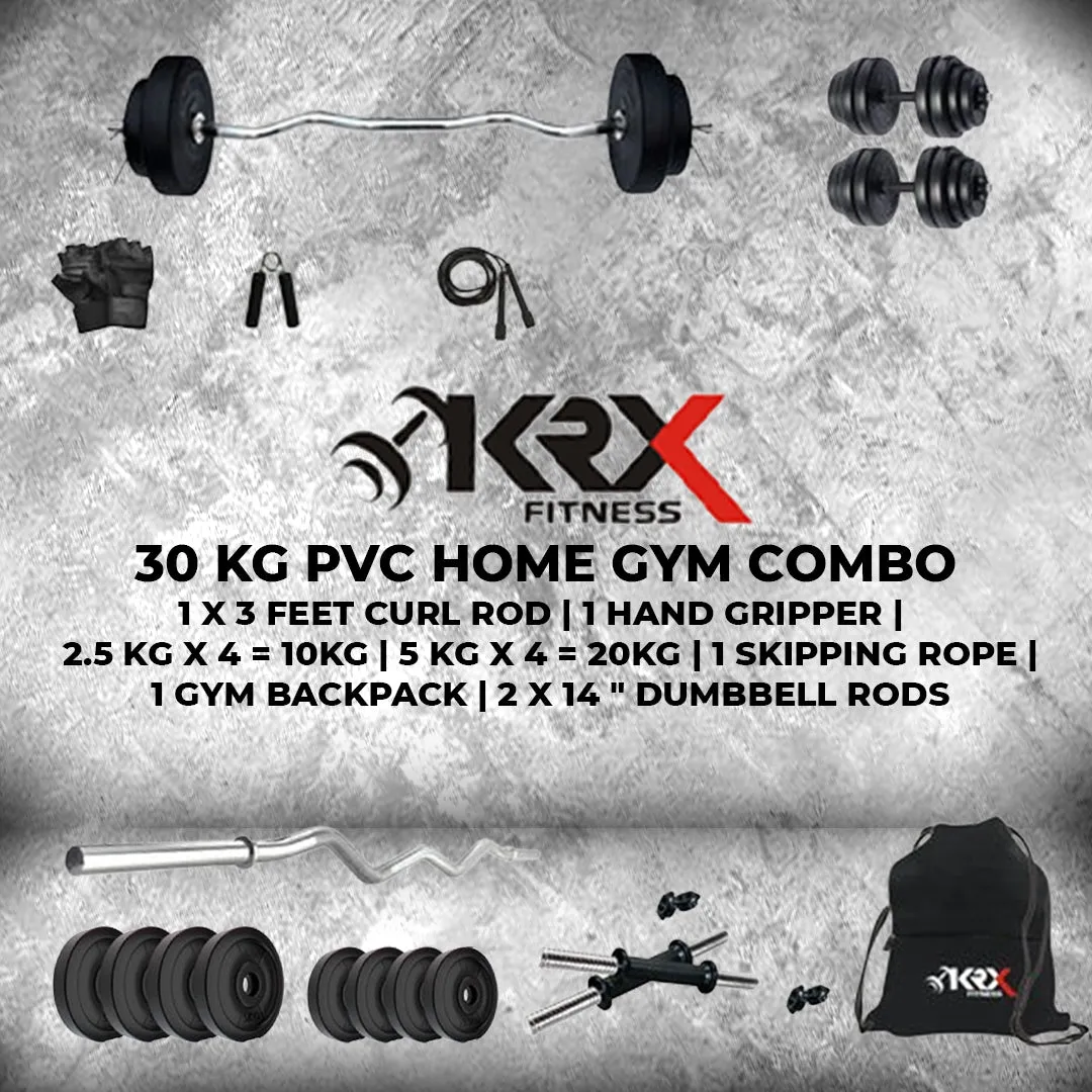 30 kg PVC with One 3 Ft Curl Rod and One Pair Dumbbell Rods | Home Gym