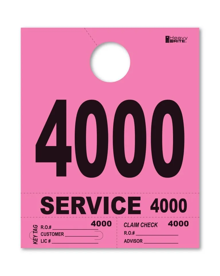 4 Part Heavy-Brite Premium Service Dispatch Numbers - Efficient Dispatch Management with Pink Bold Numbers, Customizable, Matching Key Tags, Claim Checks