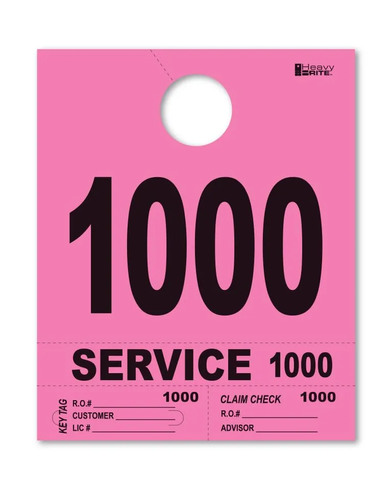 4 Part Heavy-Brite Premium Service Dispatch Numbers - Efficient Dispatch Management with Pink Bold Numbers, Customizable, Matching Key Tags, Claim Checks