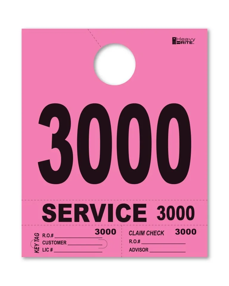 4 Part Heavy-Brite Premium Service Dispatch Numbers - Efficient Dispatch Management with Pink Bold Numbers, Customizable, Matching Key Tags, Claim Checks