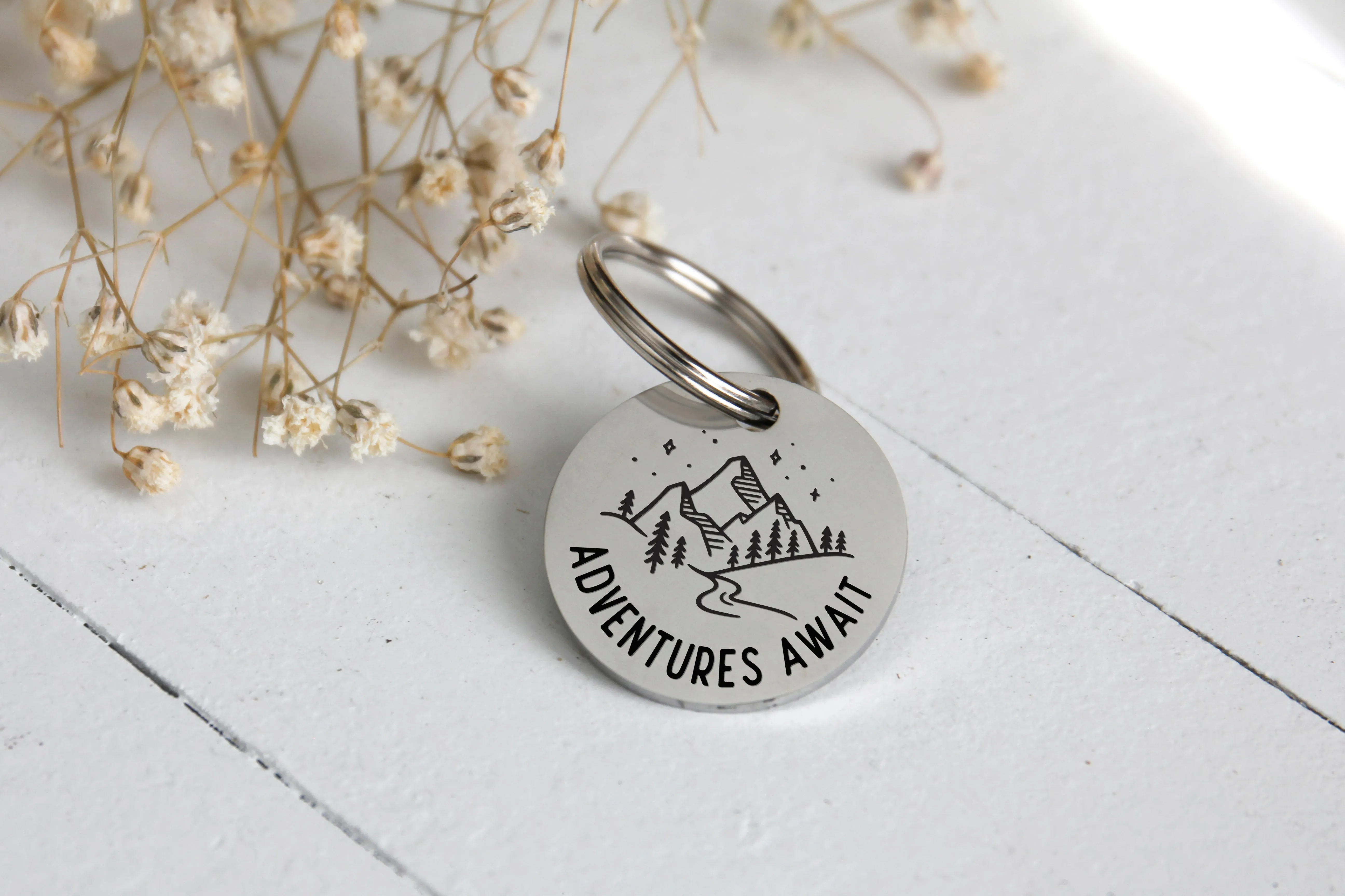 Adventures Await Stainless Steel Pet ID Tag