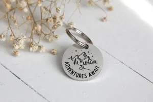 Adventures Await Stainless Steel Pet ID Tag