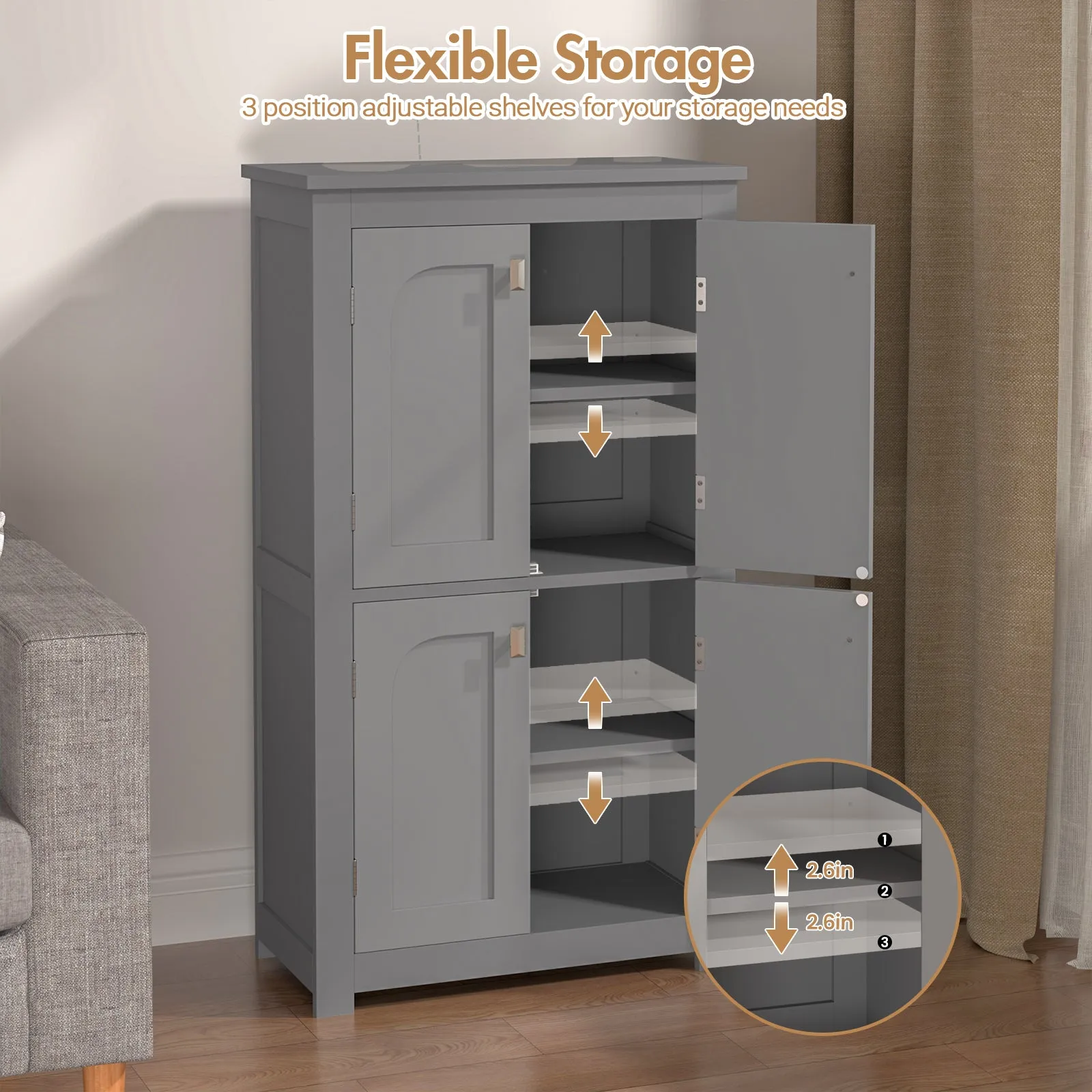 Advwin Storage Cabinet 4 Doors & Adjustable Shelves