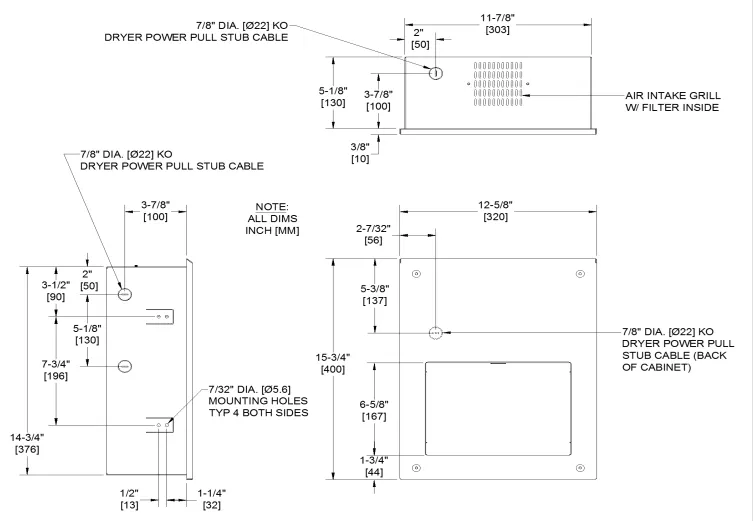 ASI® 0198-MH-2 SAFE-Dri™ 208-240V, High Speed, Recessed, Anti-Ligature Hand Dryer