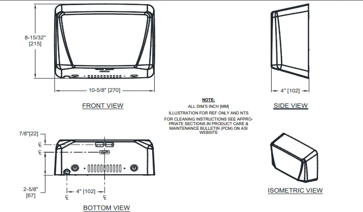 ASI® 0199-1-93 TURBO ADA™, 120V, Satin Stainless Steel, Surface-Mounted ADA Compliant, Automatic High Speed Hand Dryer