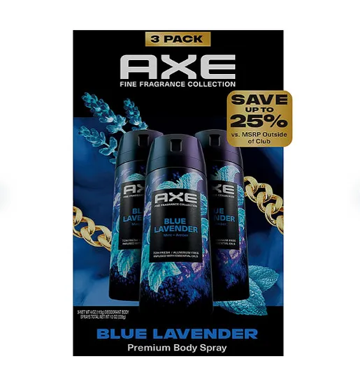 AXE Fine Fragrance Premium Deodorant Body Spray for Men, Blue Lavender (4.0 oz., 3 pk.)