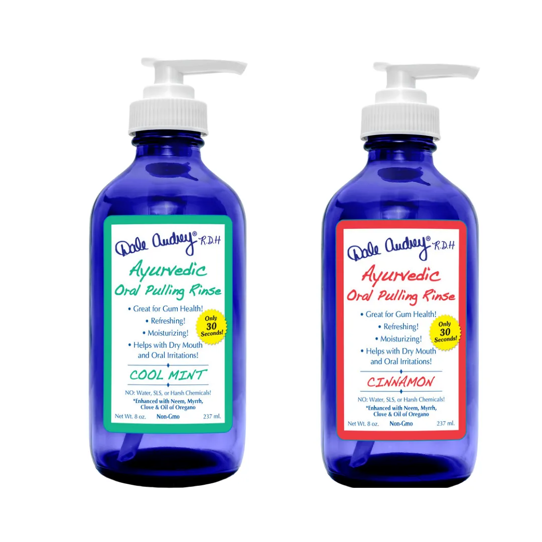 Ayurvedic Pulling Rinse Refill Pouch 16oz with Cobalt Glass Bottle and Pump