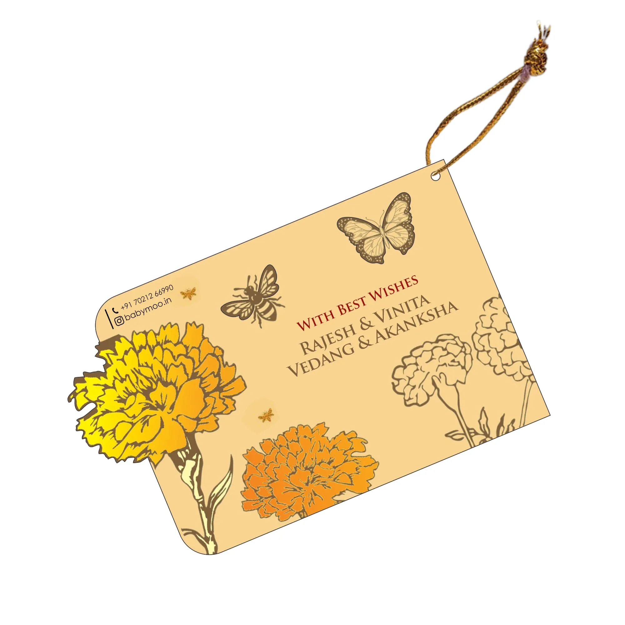 Baby Moo 3D Nature 48 Gift Card Pack Personalised Gold Foil Premium Wish Tags - Brown