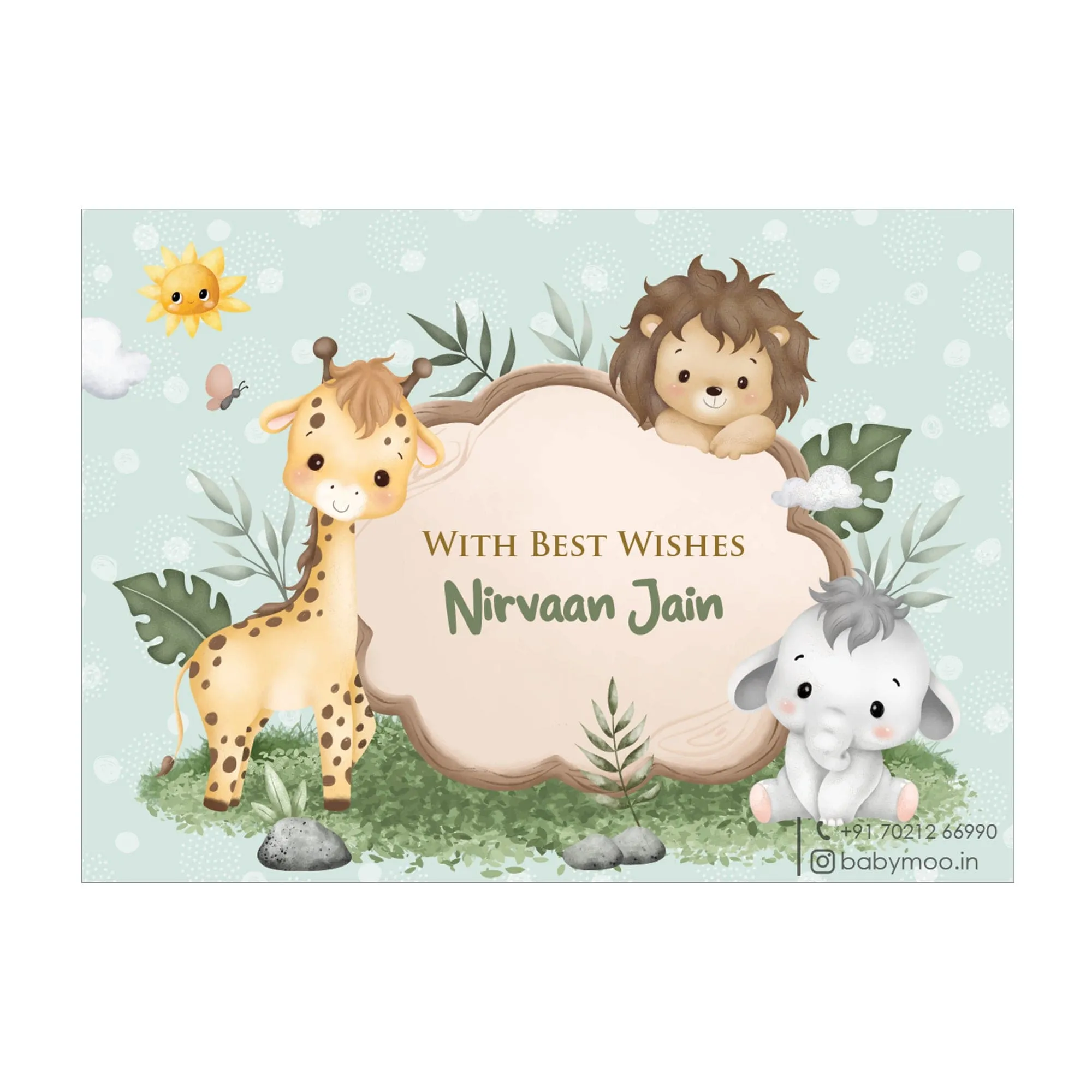 Baby Moo Welcome to Jungle 48 Gift Card Pack Personalised Wish Tags - Mint Green