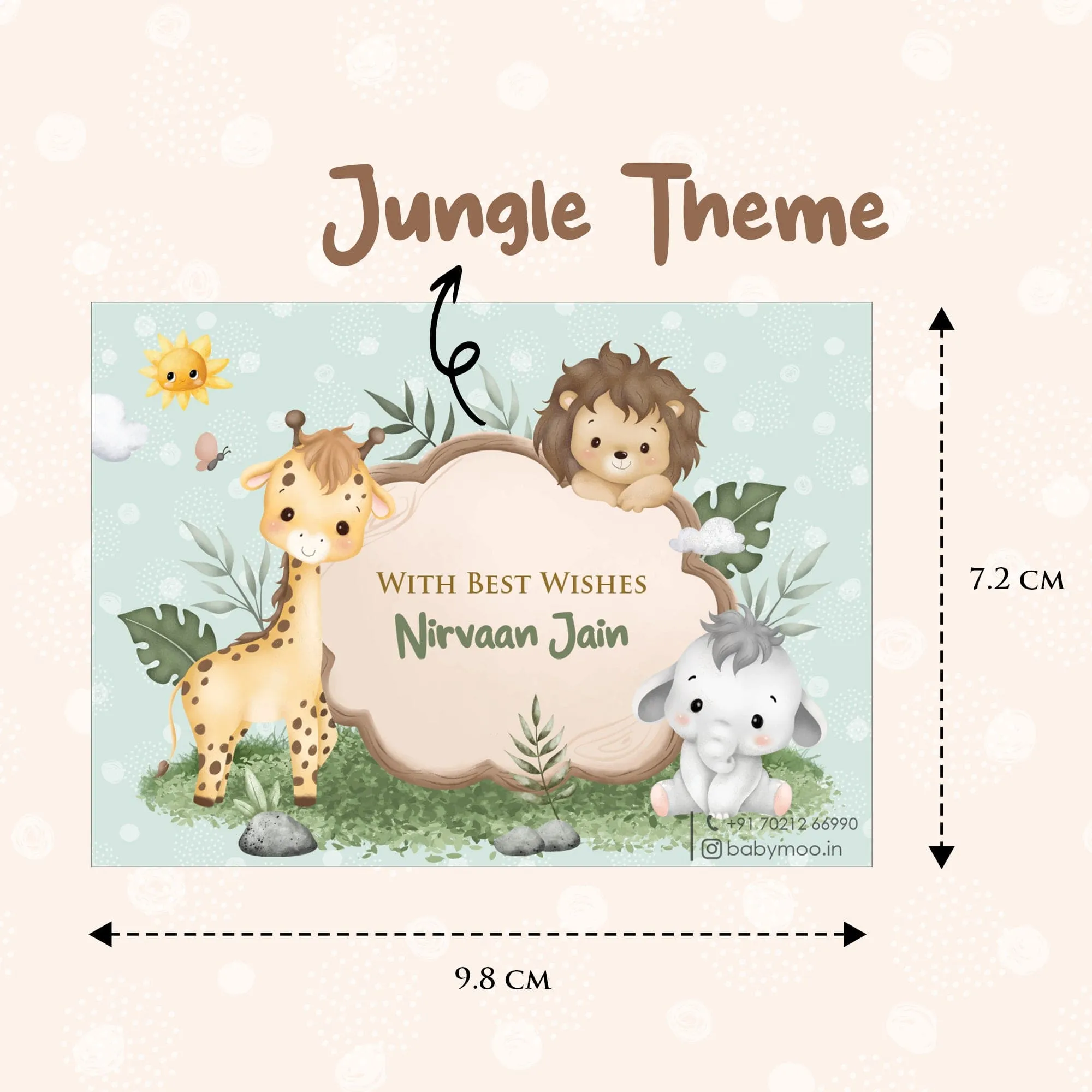 Baby Moo Welcome to Jungle 48 Gift Card Pack Personalised Wish Tags - Mint Green