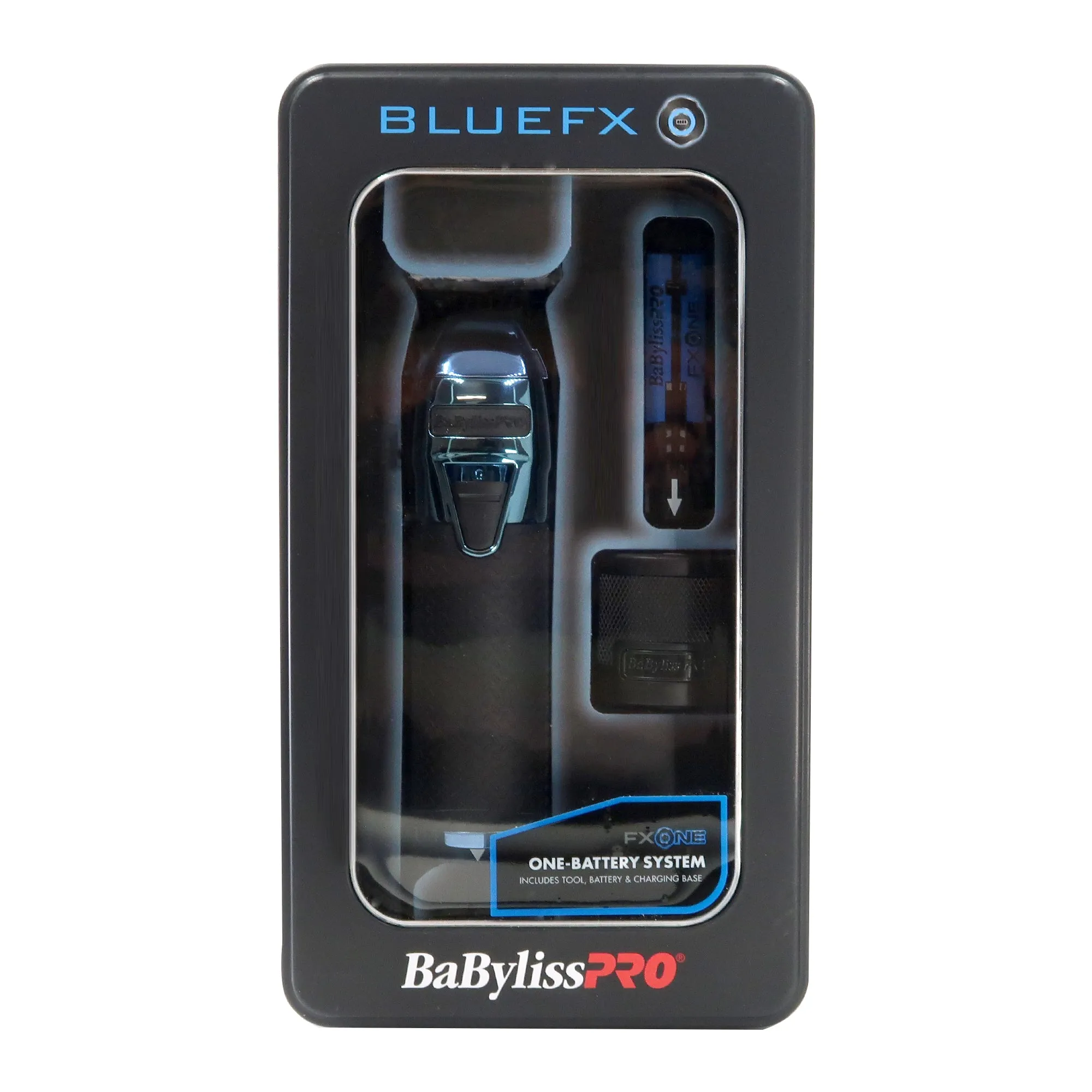 BaByliss Pro FXONE BLUEFX All-Metal Interchangeable-Battery Trimmer FX799BL with BaByliss Pro Barber Clipper Trimmer Pouch and BaByliss Pro Soft Knuckle Neck Brush White