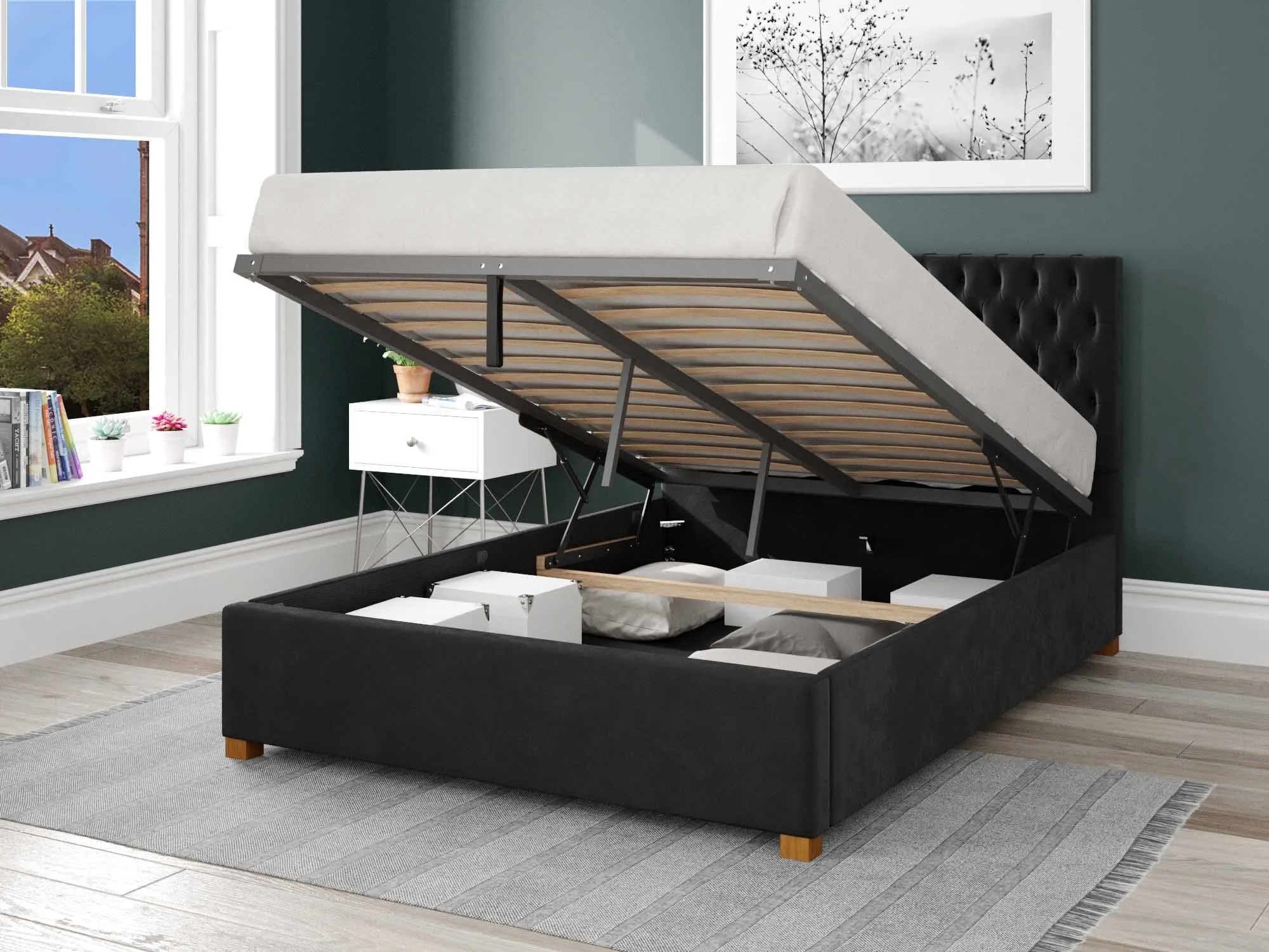 Better Reading Velvet Black Ottoman Bed