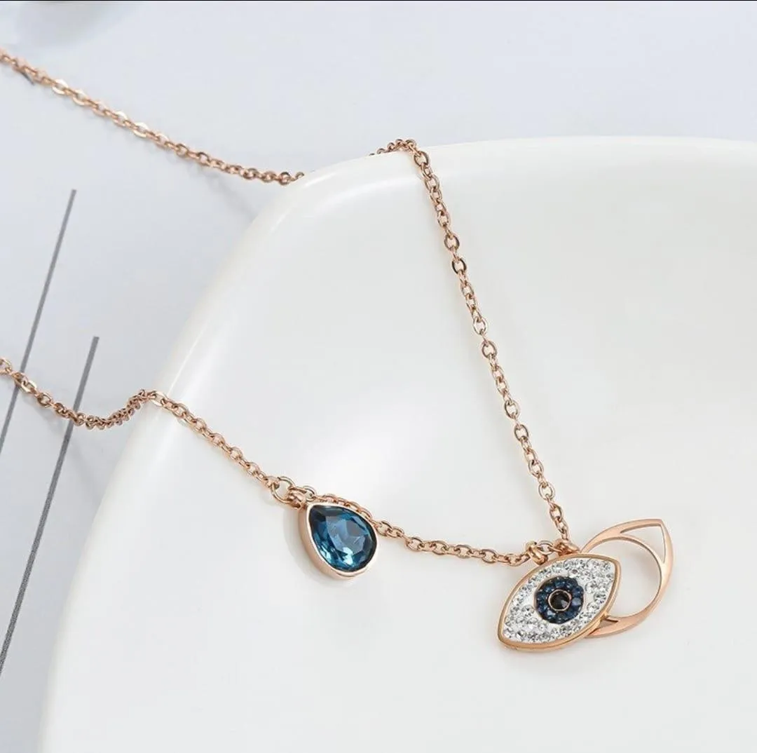 Blue Evil Eye Rose Gold Necklace