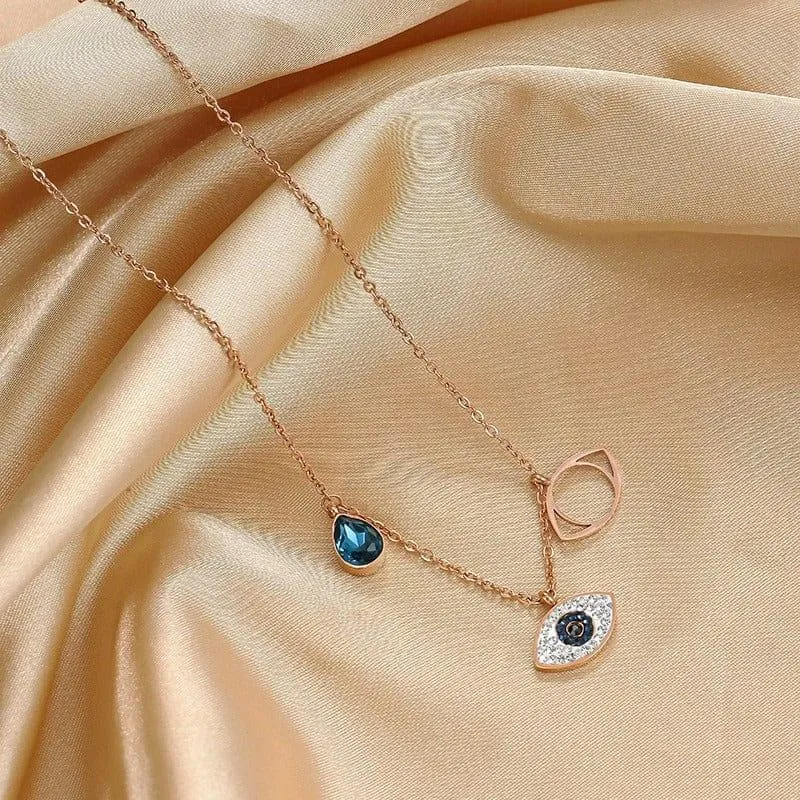 Blue Evil Eye Rose Gold Necklace