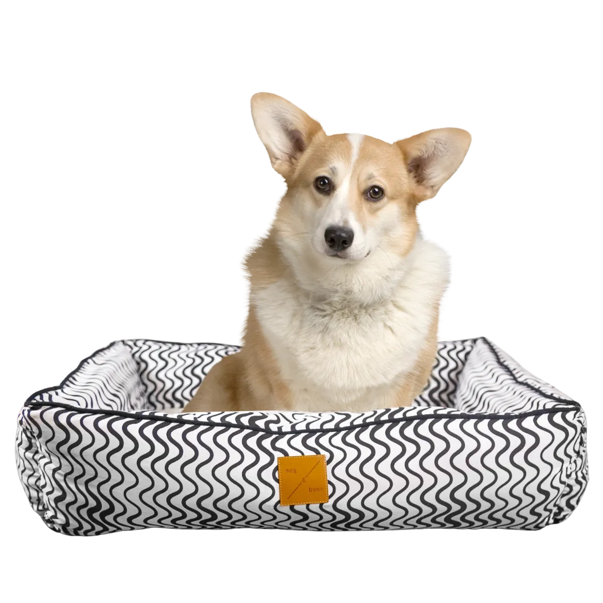 Bolster Dog Bed  - Black Wave Print