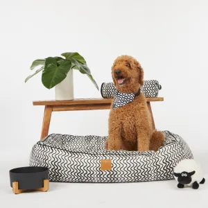 Bolster Dog Bed  - Black Wave Print