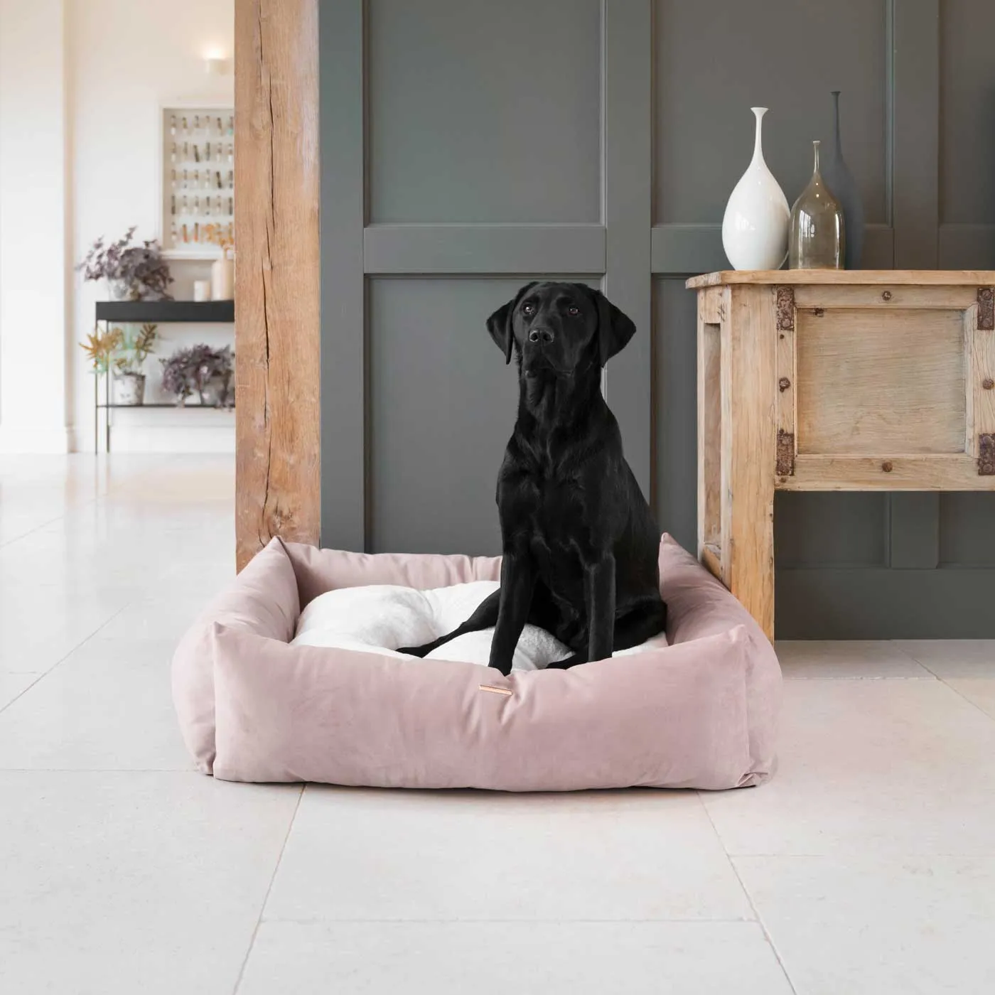 Box Bed With Removable Covers In Blossom Velvet by Lords & Labradors