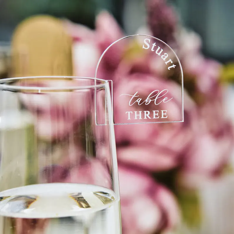 Champagne Glass Name Tags - Arched