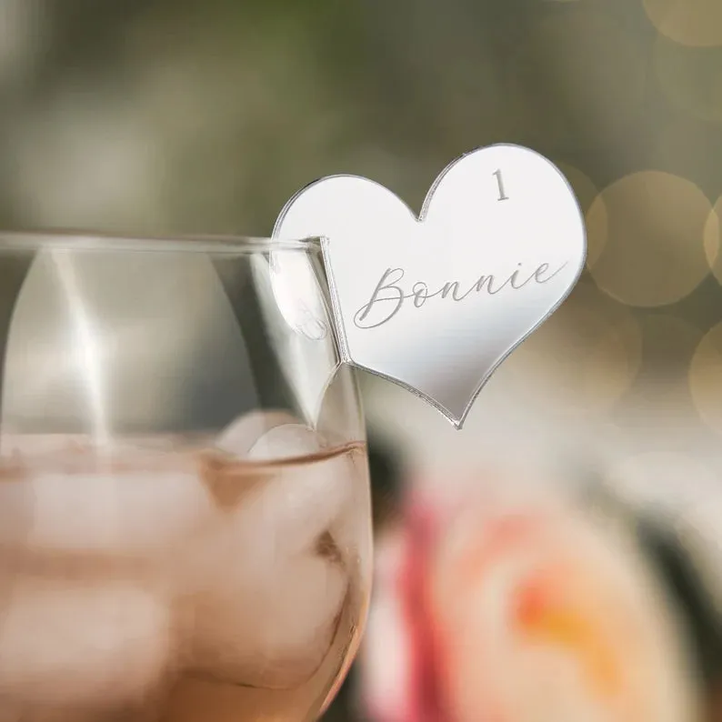 Champagne Glass Name Tags - Heart