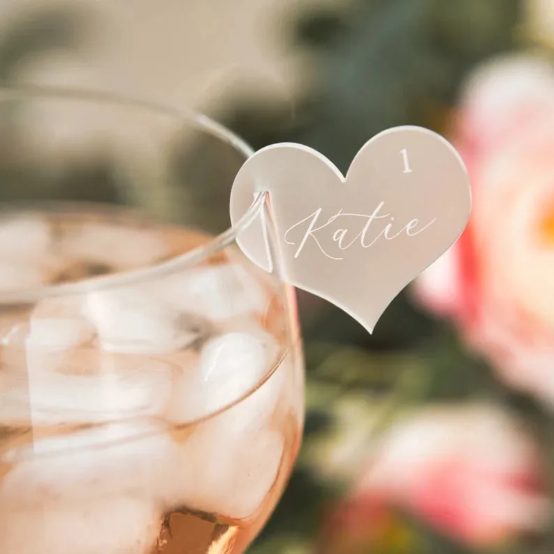 Champagne Glass Name Tags - Heart