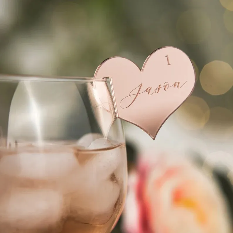 Champagne Glass Name Tags - Heart