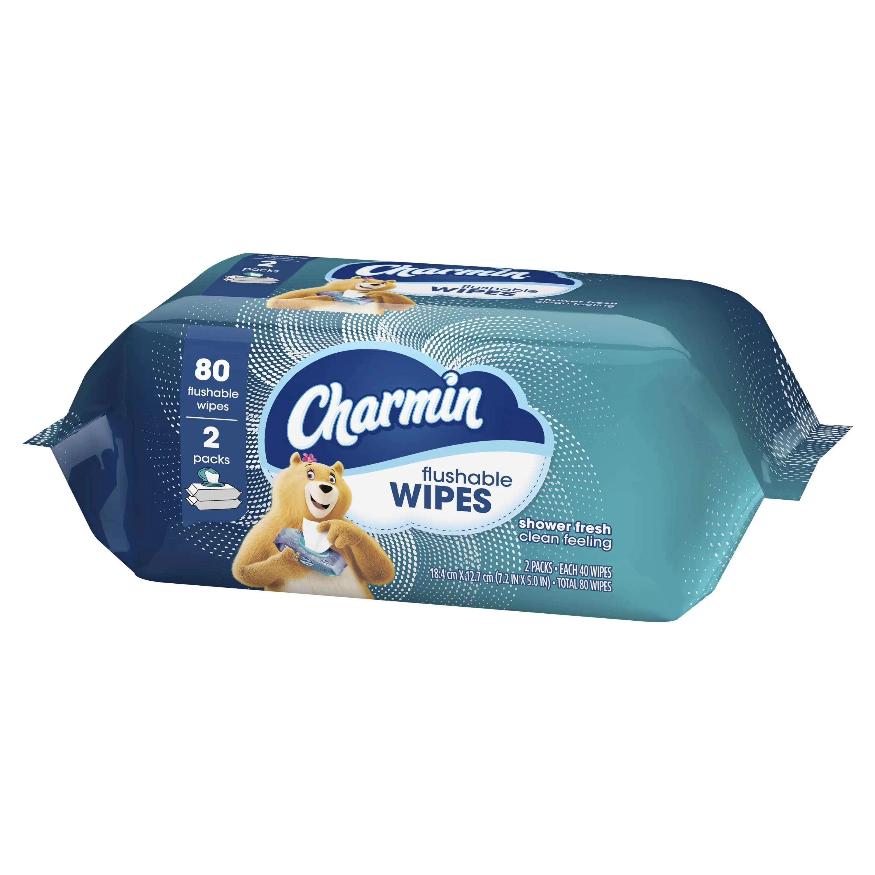 Charmin Flushable Wipes, 2 Flip-Top Packs, 40 Wipes per Pack, 80 Total Wipes