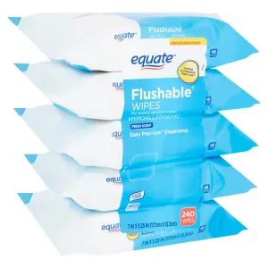 Equate Flushable Wipes, Fresh Scent, Value 5 Pack, 240 Count