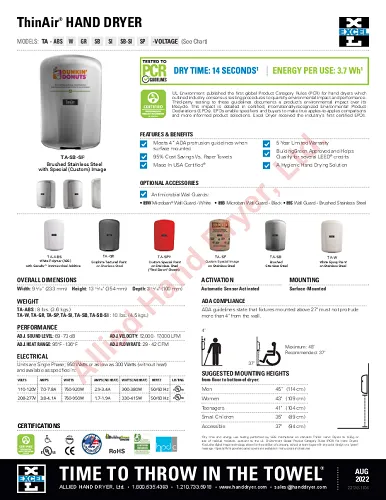 Excel Dryer ThinAir® TA-SB-SI (Special Image) Hand Dryer - CUSTOM GRAPHICS on Brushed Stainless Steel Surface Mounted ADA-Compliant High Speed Automatic