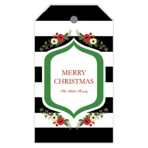 Floral Black Stripe Christmas Gift Tags