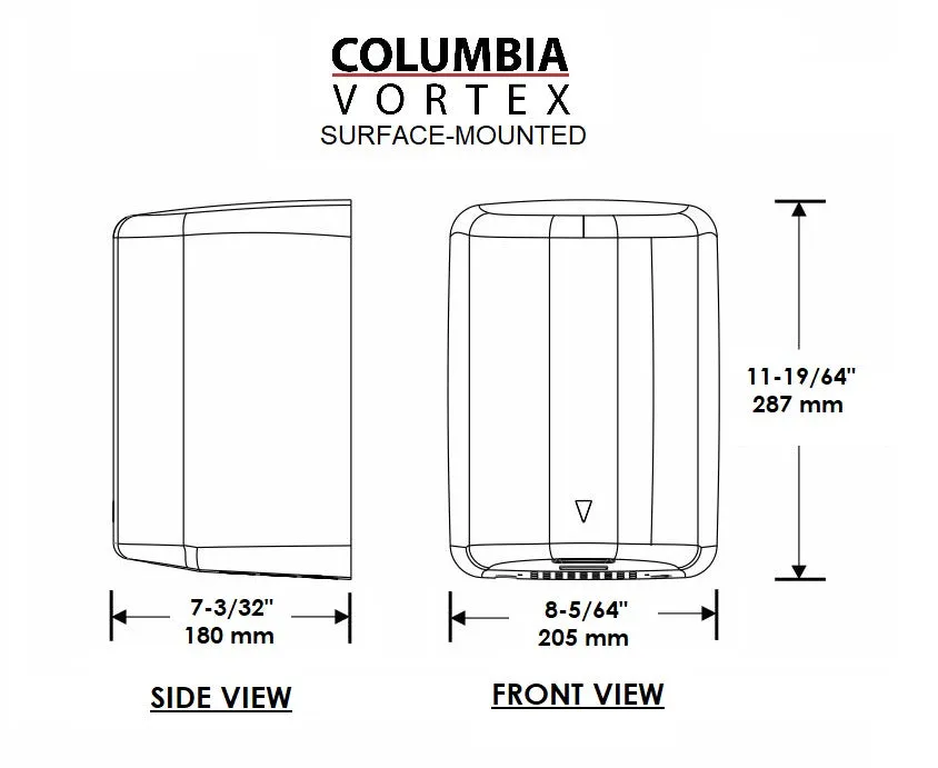 HD-627 COLUMBIA VORTEX (208V-240V) Stamped Steel Satin Chrome High Speed Hand Dryer