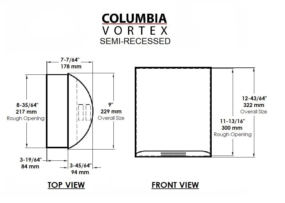 HD-637 COLUMBIA VORTEX (110V/120V) Stamped Steel Brushed Chrome Recessed High-Speed Hand Dryer