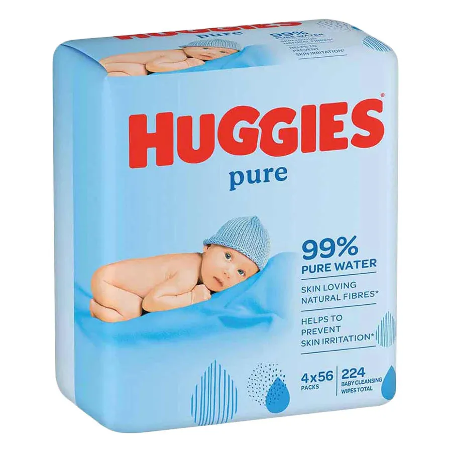 Huggies Baby Wipes Pure 56's x 4 (Value Pack)