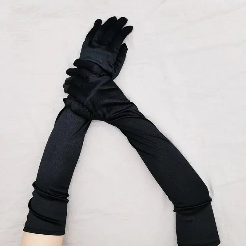 Long Ceremonial Satin Gloves - Fashionable Elbow Length Gloves for Women | Acrylic and Microfiber Material