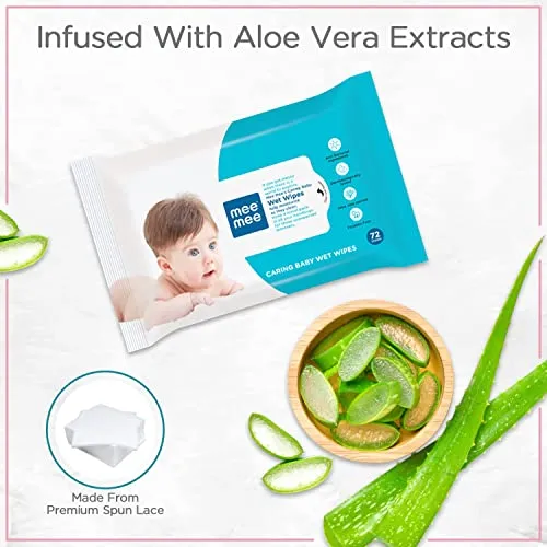 Mee Mee Baby Gentle Wet Wipes with Aloe Vera extracts, 72 counts, Pack of 3