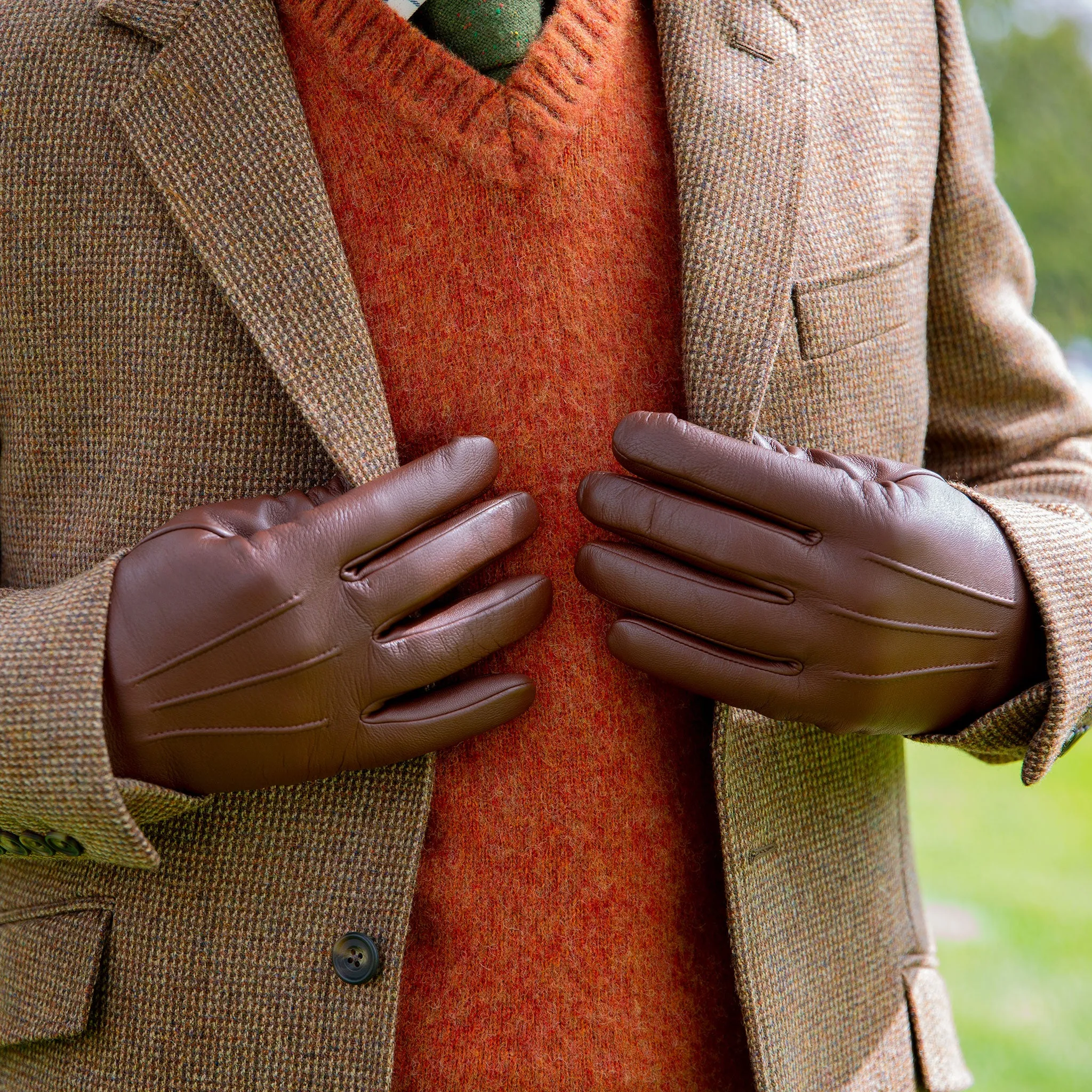 Men's Three-Point Cashmere-Lined Leather Gloves