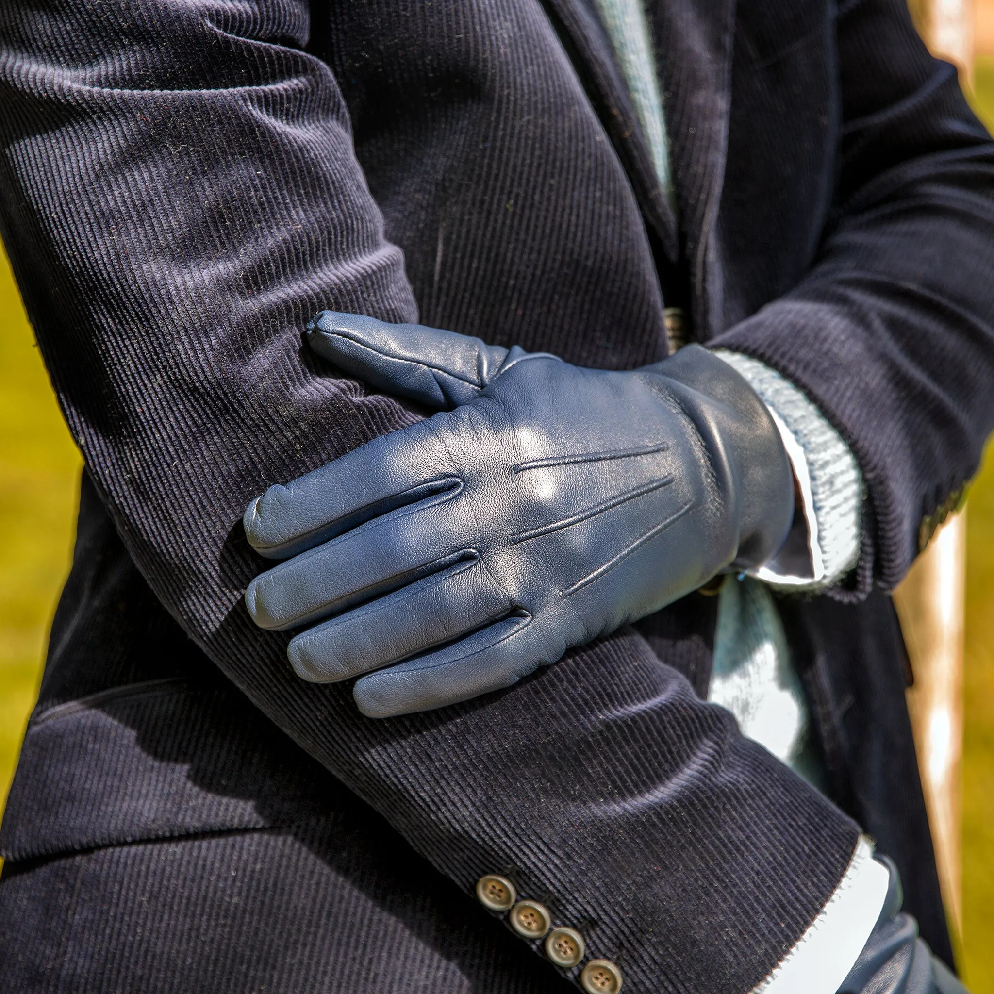 Men's Three-Point Cashmere-Lined Leather Gloves