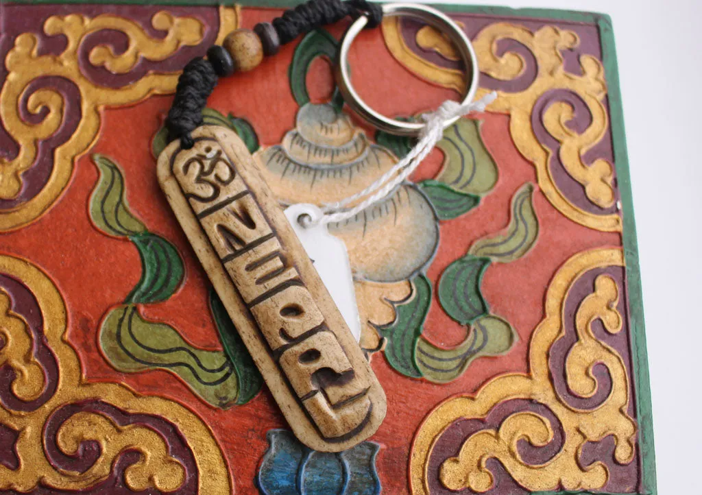 Nepal Carved Bone Keychain Handmade in Nepal