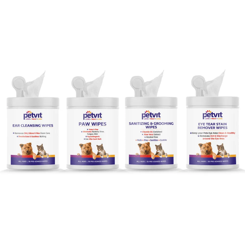 Petvit Combo Wipes for Dogs and Cats (Eye Nose & Paw Grooming Ear)