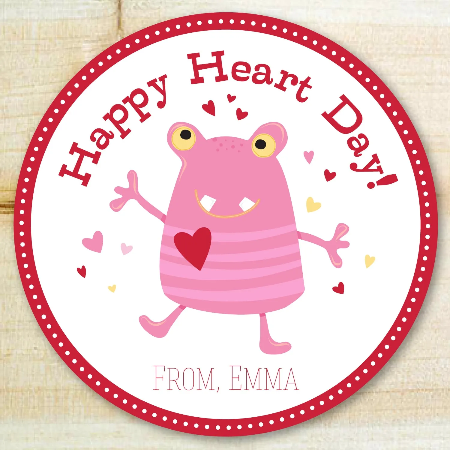 Pink Monster Valentine Gift Tag Sticker