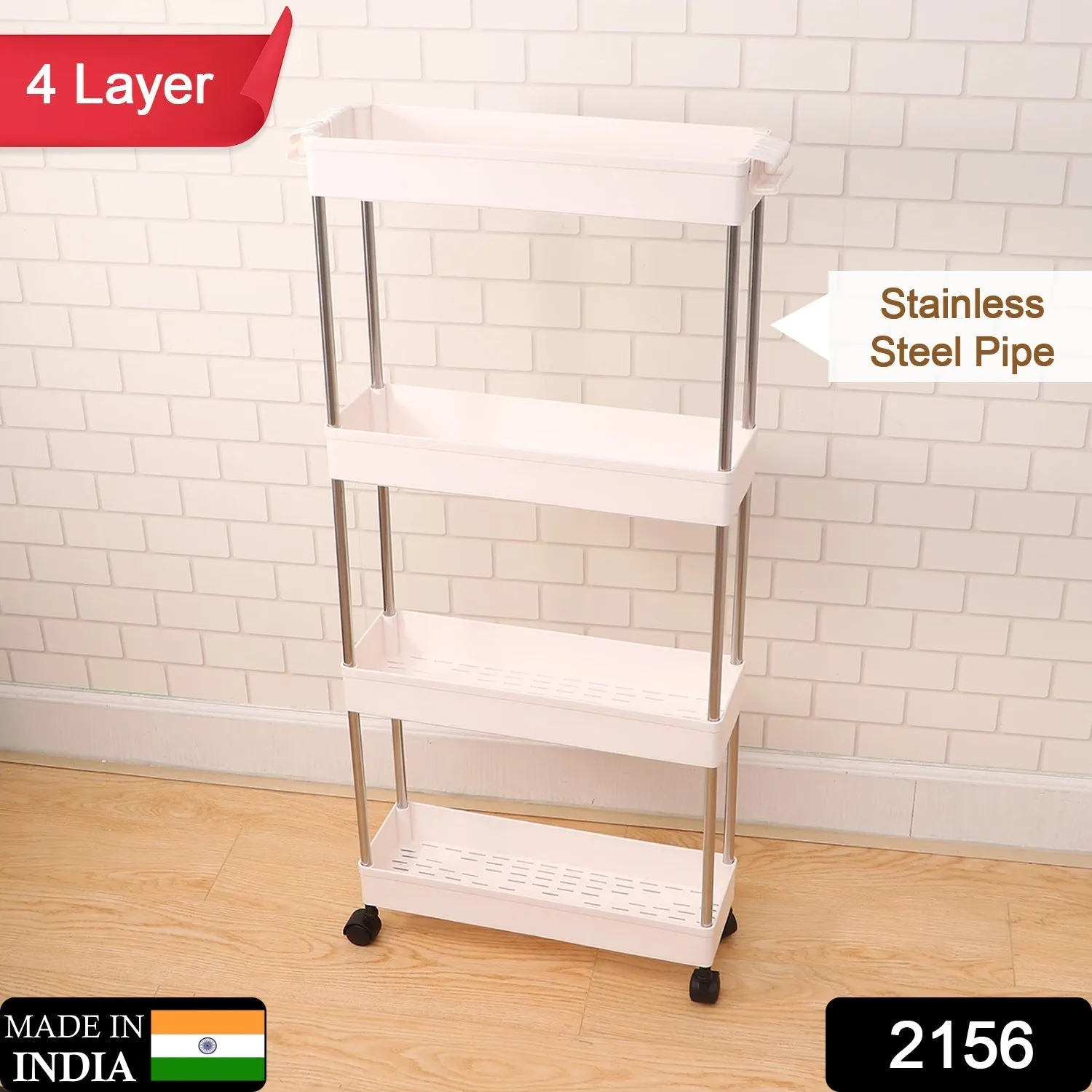 Plastic 4 layer folding trolly Storage Organizer for Kitchen Storage Rack Shelf Trolley Rack with Caster Wheels (4 LAYER)