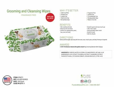 PURE AND NATURAL Grooming & Cleaning Canine Wipes