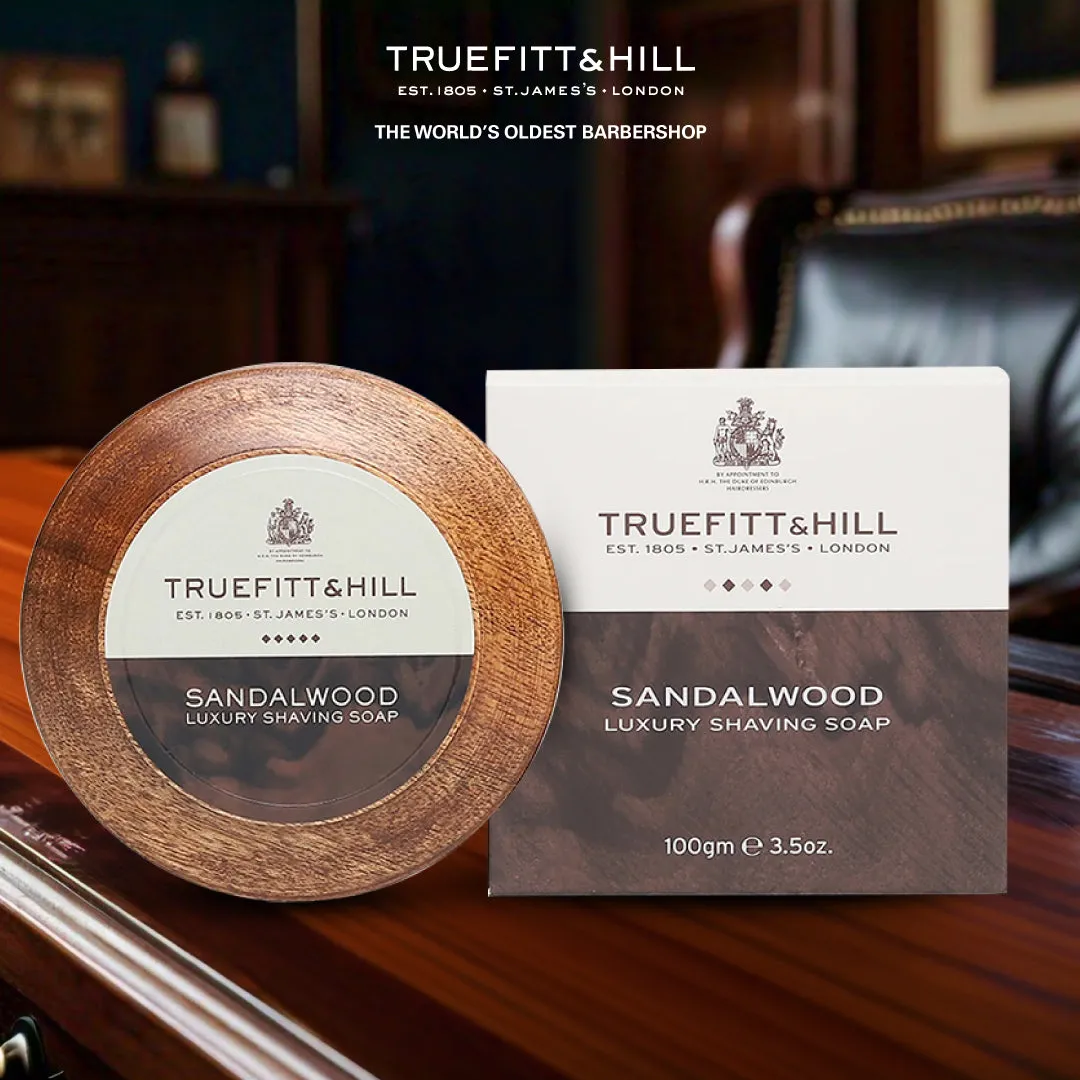 Truefitt & Hill Sandalwood Luxury Shaving Soap in Wooden Bowl  for Men 200gm