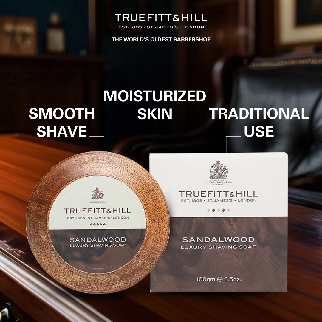 Truefitt & Hill Sandalwood Luxury Shaving Soap in Wooden Bowl  for Men 200gm